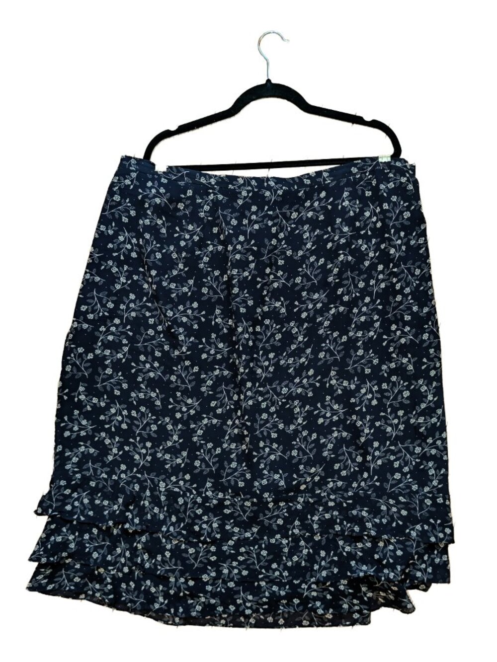 90's Style Navy Floral Silk Midi Skirt Size 22W